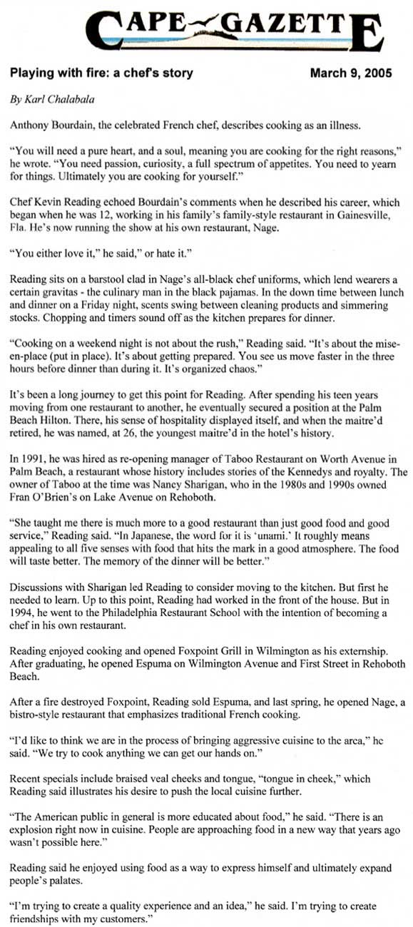 Cape Gazette Review of Nage Restaurant Washington, DC & Rehoboth, DE