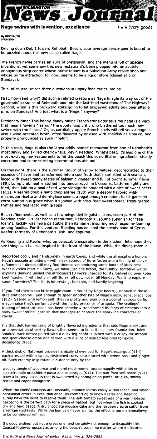 News Journal Review of Nage Restaurant Washington, DC & Rehoboth, DE